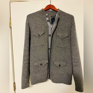 PETER MILLAR Gale Grey Merino Wool Knit Full Zip Buttons 4 Pocket Jacket - XL